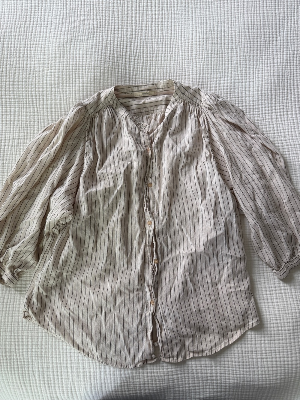 Sessun - Light Beige Striped Button-Front Women's Blouse